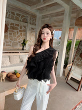 Load image into Gallery viewer, 【月白流纱】独家定制 Moonlight Ripple TOP 单肩荷叶上衣 (Top Only)