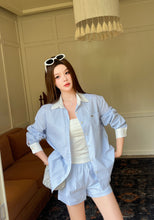 Load image into Gallery viewer, 【晨光映蓝】独家定制 Morning Blue Pearl Co-ord 钉珠条纹两件套(SET Only)