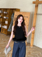 Load image into Gallery viewer, 【墨蓝轻奢】 高定系列 Indigo Pearl Tweed Denim 珍珠编织牛仔阔腿长裤(PANTS Only)