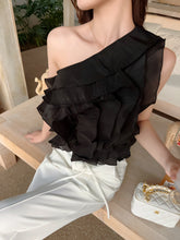 Load image into Gallery viewer, 【月白流纱】独家定制 Moonlight Ripple TOP 单肩荷叶上衣 (Top Only)
