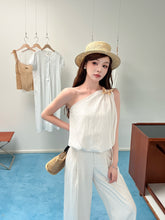 Load image into Gallery viewer, 【海屿蝶语】独家定制 Coastal Whisper One-Shoulder Linen Top 斜肩棉麻花苞上衣(TOP Only)