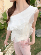 Load image into Gallery viewer, 【月白流纱】独家定制 Moonlight Ripple TOP 单肩荷叶上衣 (Top Only)