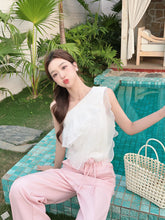 Load image into Gallery viewer, 【月白流纱】独家定制 Moonlight Ripple TOP 单肩荷叶上衣 (Top Only)