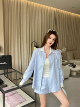 Load image into Gallery viewer, 【晨光映蓝】独家定制 Morning Blue Pearl Co-ord 钉珠条纹两件套（SET Only)
