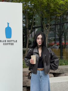 【摩卡秋风】 高定系列 Mocha Breeze Faux-Leather Jacket 夹克（JACKET Only）