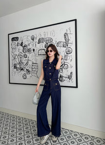 【锋尚摩登】 高定系列 Modern Edge Contrast Denim Pants 仿牛仔阔腿长裤 (PANTS Only)