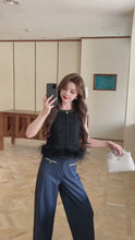 Load and play video in Gallery viewer, 【墨蓝轻奢】 高定系列 Indigo Pearl Tweed Denim 珍珠编织牛仔阔腿长裤（PANTS Only）
