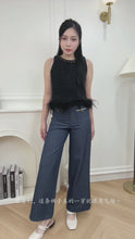 Load and play video in Gallery viewer, 【墨蓝轻奢】 高定系列 Indigo Pearl Tweed Denim 珍珠编织牛仔阔腿长裤（PANTS Only）
