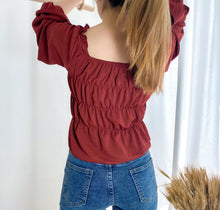 Load image into Gallery viewer, FRENCH RUCHED TOP WITH RUFFLED SQUARE COLLAR
