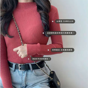 HALF HIGH NECK KNITTED LONG SLEEVE TOP