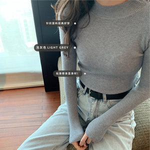 HALF HIGH NECK KNITTED LONG SLEEVE TOP